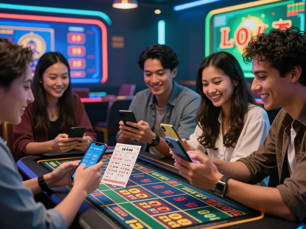 Lô đề online - Top 10+ trang đánh đề online tỷ lệ 1 ăn 99,99 with players celebrating their betting strategies in a lively virtual environment.