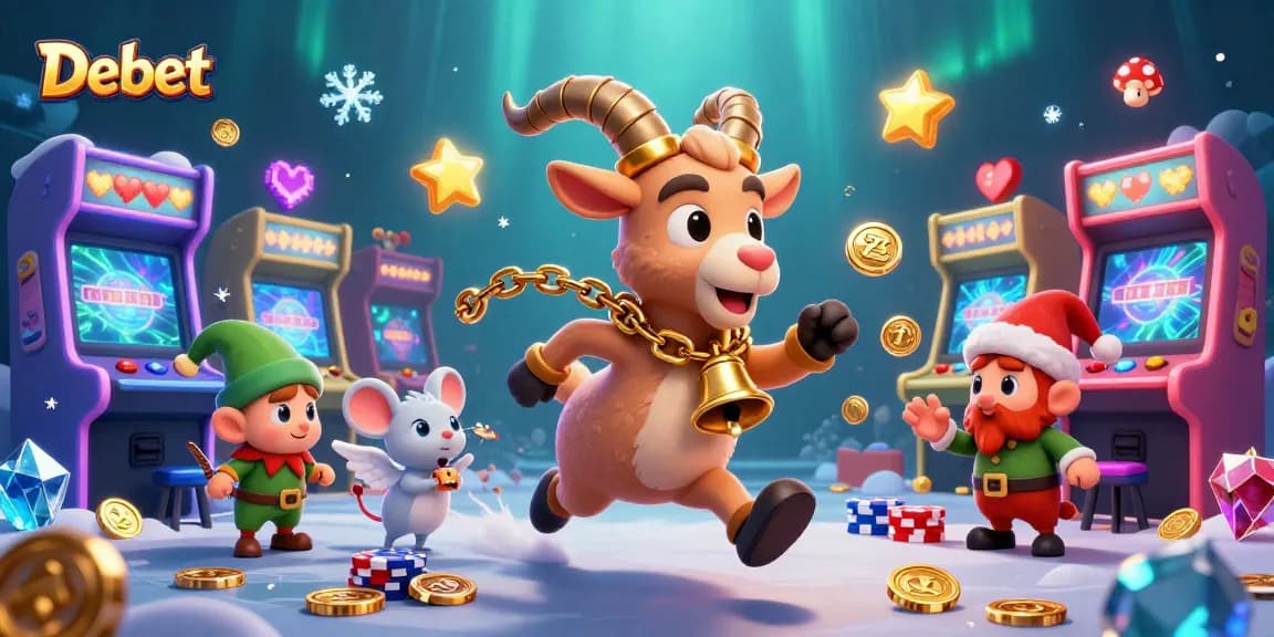 Experience Debet's vibrant online casino chaos with playful characters and dynamic game scenes.