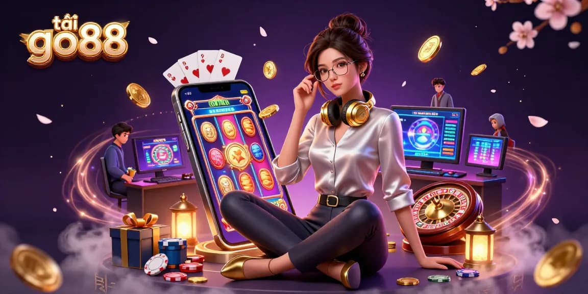 Engaging scene illustrating gamers as they tải go88, showcasing vibrant casino elements and immersive gameplay dynamics.