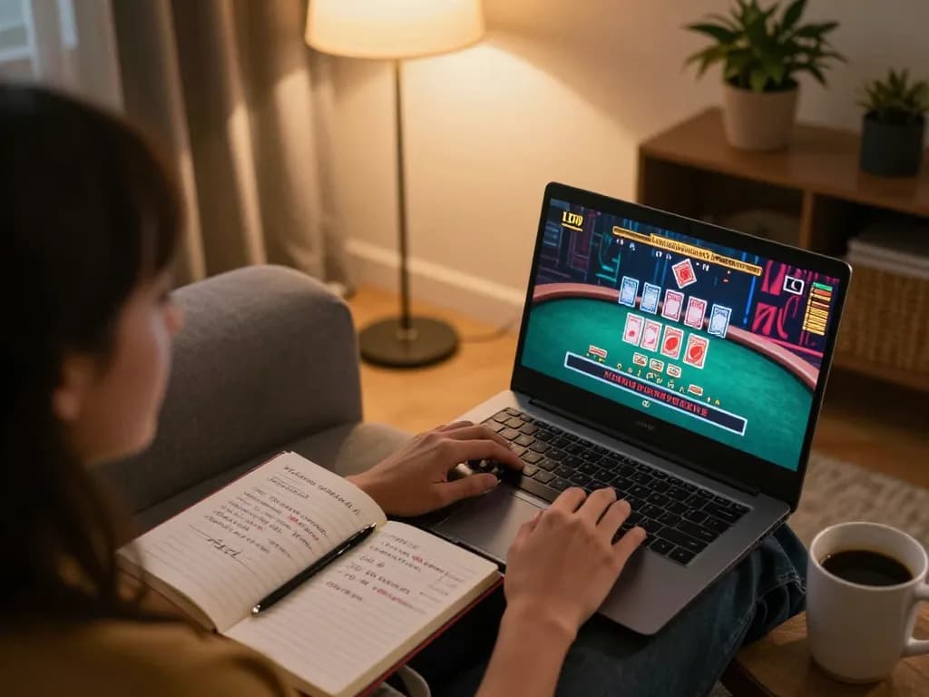 Player engaging in online casino gaming on tg88-lc platform with live dealer, showcasing user's strategy notes