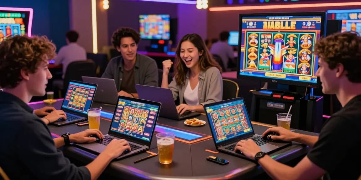 Players enjoying slots with bonus buys in an exciting casino atmosphere