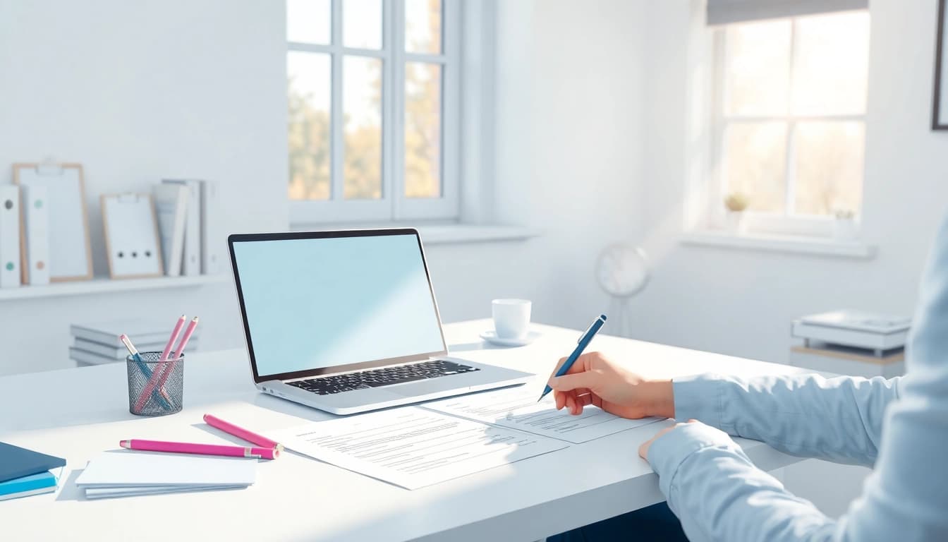 Complete the eta uk application form efficiently at a tidy workstation.