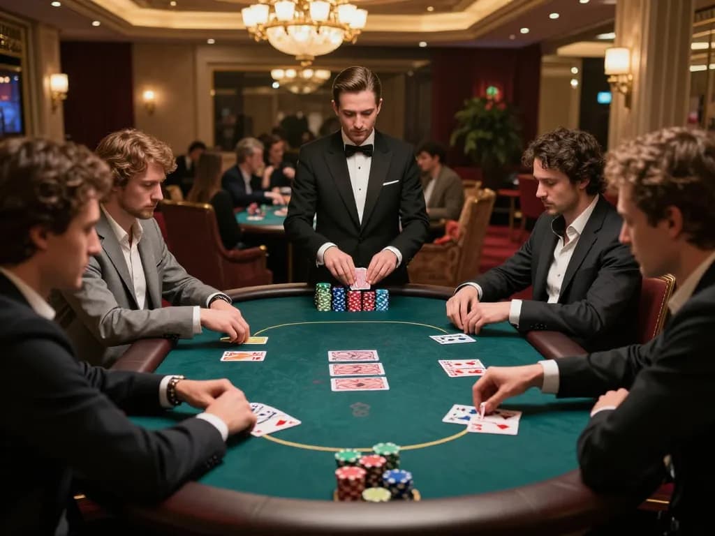 iwinclub poker players engaged in a strategic game surrounded by luxurious casino ambiance