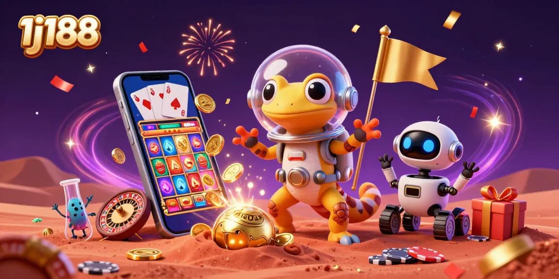 Engage with 1j188's thrilling Martian-themed casino adventure featuring slot games and celebratory elements.