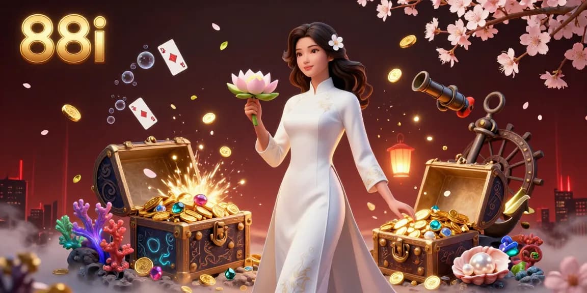 Engage in thrilling adventures at 88i with a mesmerizing casino scene featuring gold coins and blooming cherry blossoms.