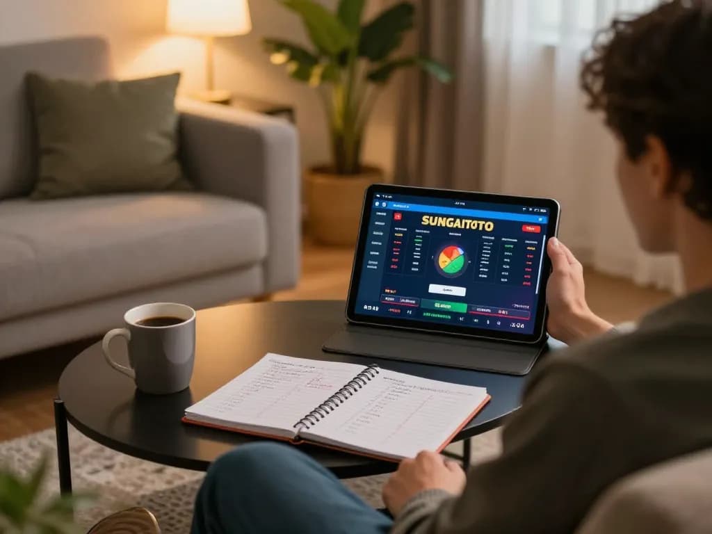 SUNGAITOTO user placing bets on a tablet, enjoying a cozy home gaming experience.