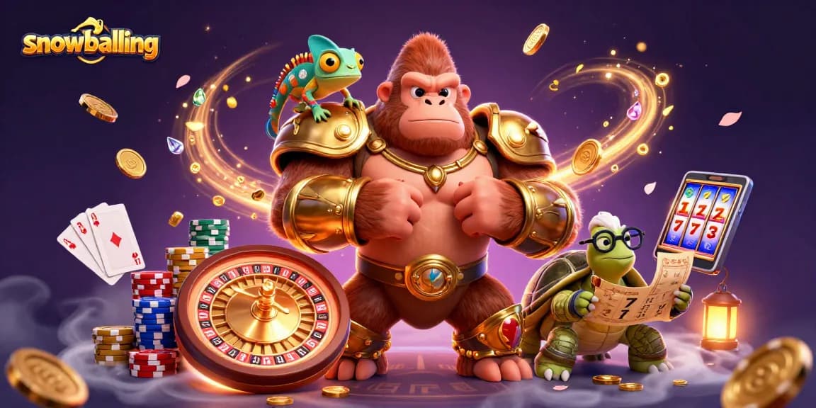 Engage in snowballing action with our 3D gorilla king and vibrant casino themes in this visual masterpiece.