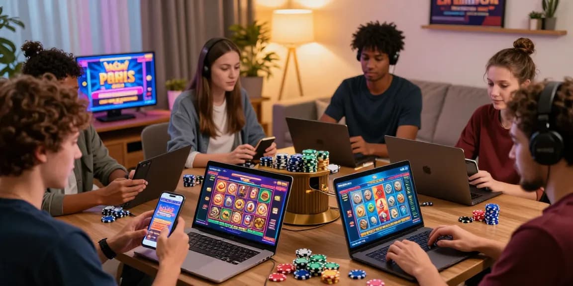 Exciting players exploring new online casinos in the UK with vibrant games and bonuses.