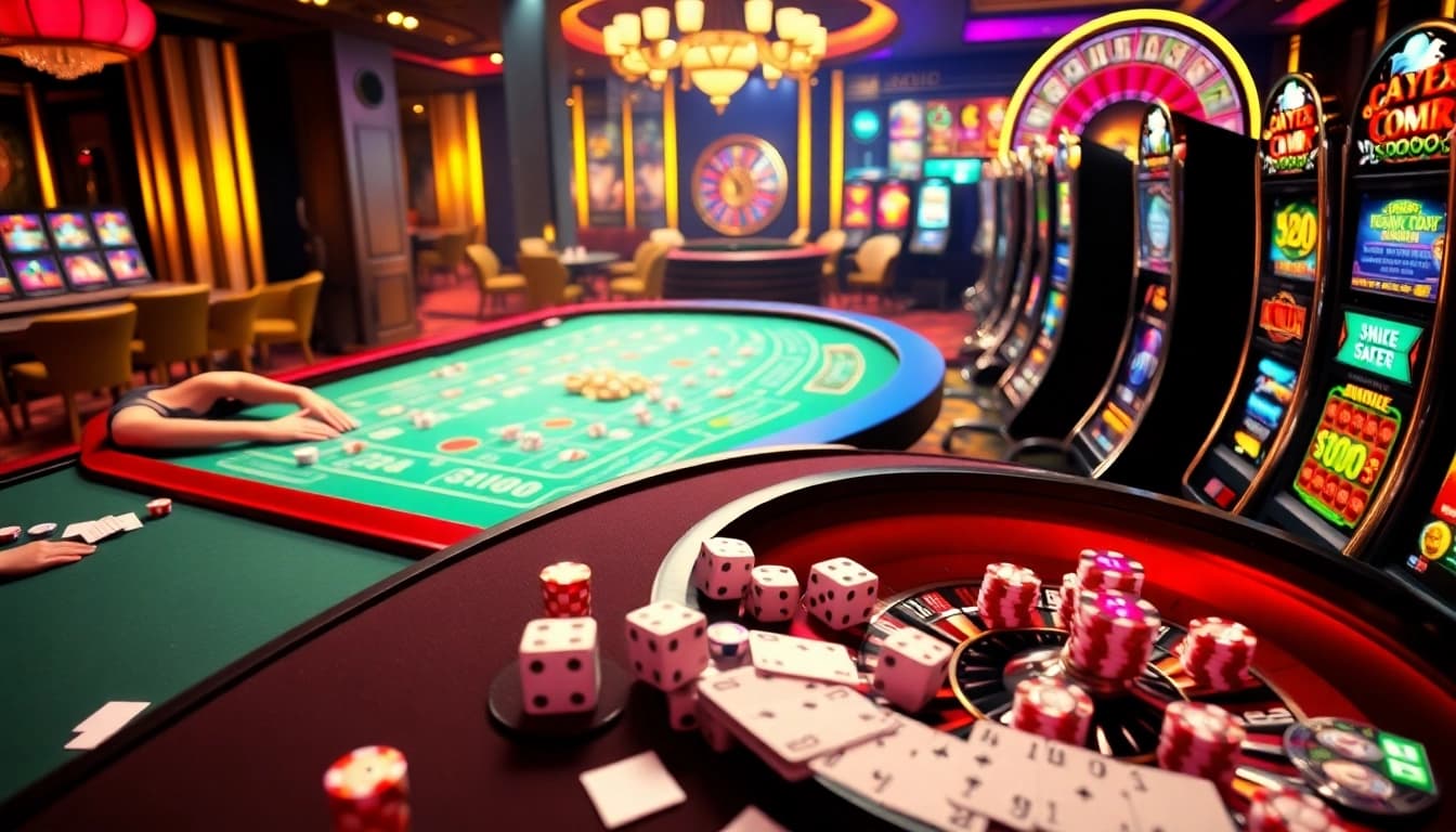 Players enjoying thrilling games at 77BALL casino with vibrant tables and exciting action.