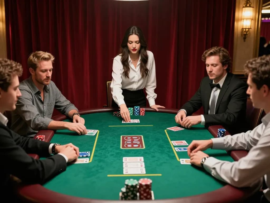Players strategizing at the GG88 poker table, showcasing intense gameplay moments in a luxurious casino setting.