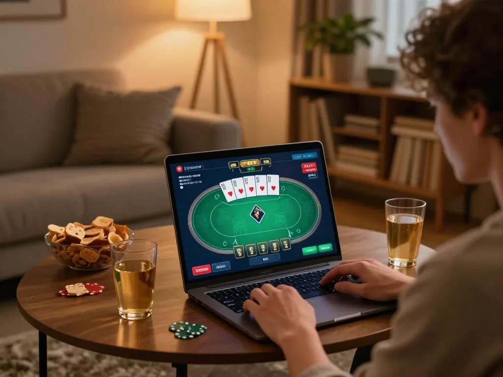 Engaging in online casino gaming while tải hitclub app for a strategic playing experience in a cozy setting.