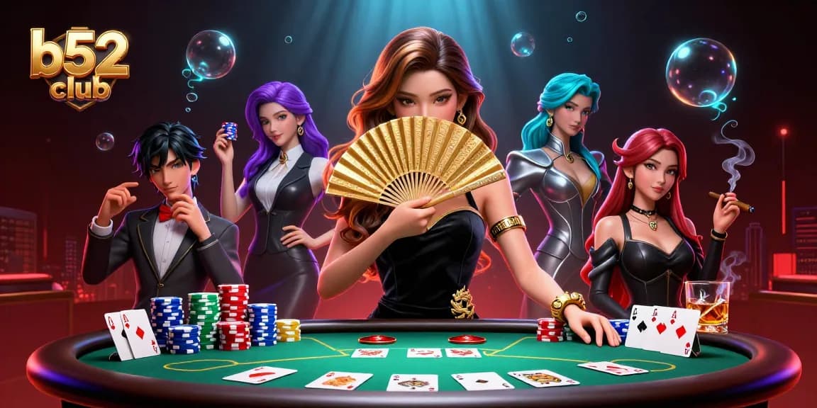 Join the exciting b52 club at a vibrant poker scene, showcasing thrilling gaming elements.