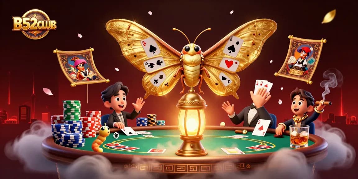 Experience the excitement at B52CLUB with captivating casino scenes surrounded by vibrant colors.