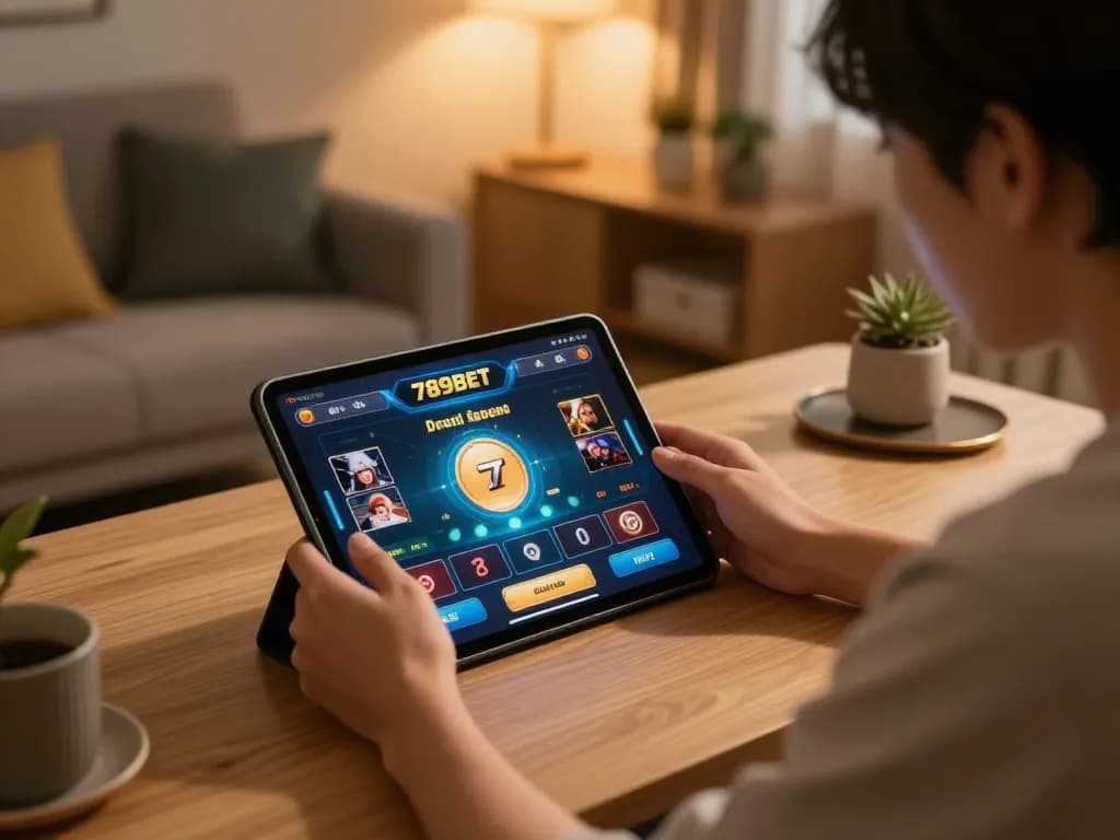 Engaging with the 789BET platform for online gambling at home.
