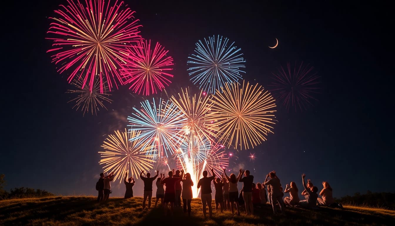 Enjoying a spectacular cheap fireworks near me display in the night sky with vibrant colors.
