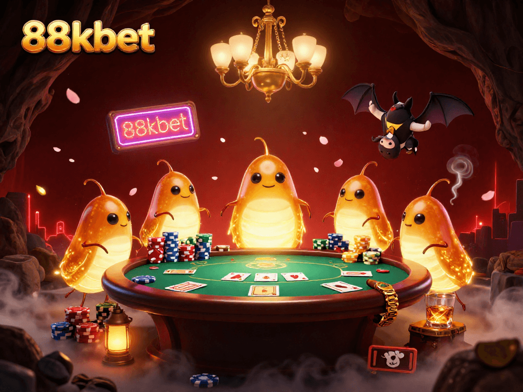 Engage in thrilling gameplay at 88kbet with dynamic poker action and vibrant casino illustration.
