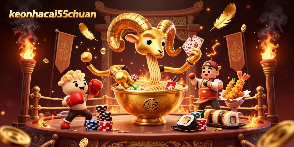 Engage in thrilling action with keonhacai55chuan, featuring card dealing ramen bowl and sushi roll dealer
