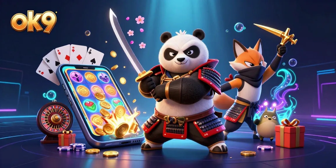 Engage in thrilling slots with ok9 featuring a samurai panda and dynamic casino elements.