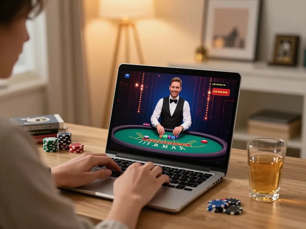Engaging live dealer game scene on the trang chủ go99 platform with a player focused on blackjack.