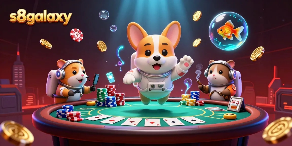 Experience the excitement at s8galaxy with a vibrant scene of a space casino featuring whimsical characters.