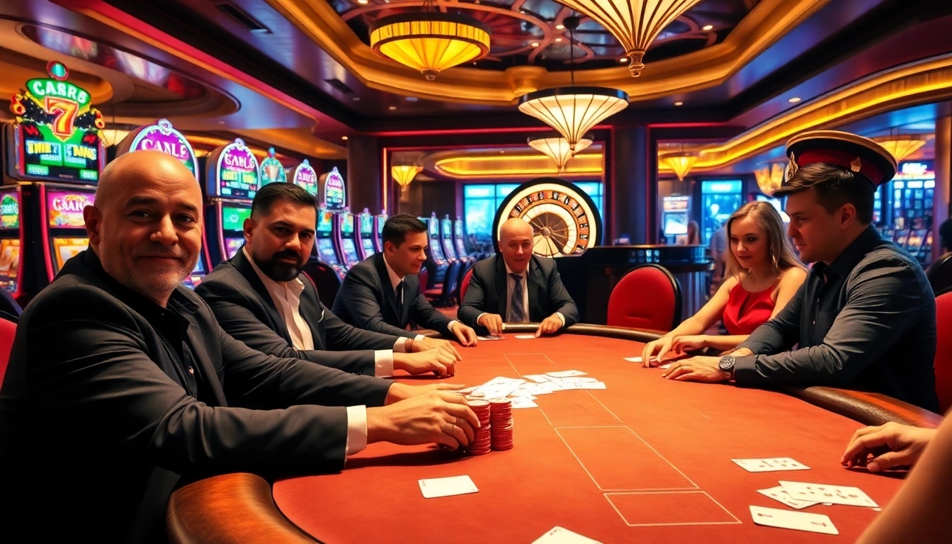 Experience the excitement at mm66.com with players at a high-stakes poker table in an elegant casino.