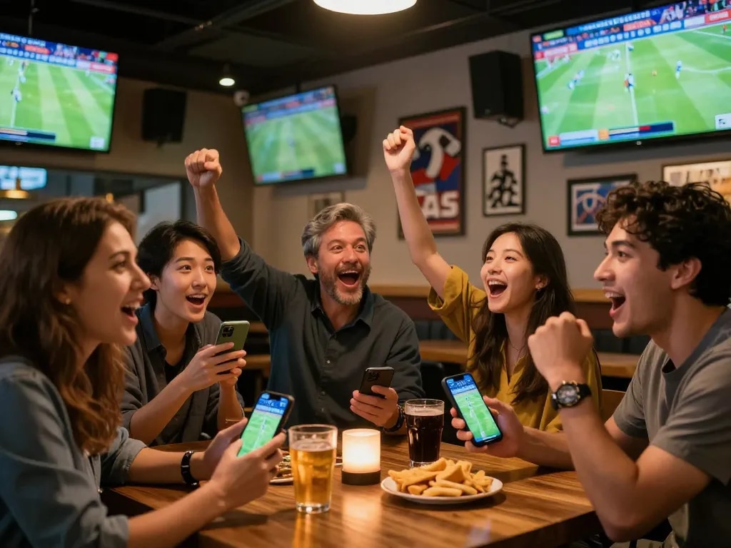 Socolive stream engaged in thrilling football betting activity, showcasing excitement and camaraderie.