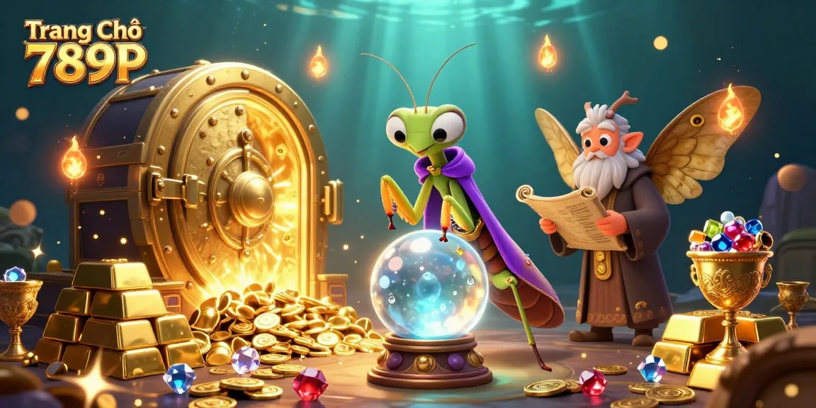 Experience the thrilling magic of Trang Chủ 789P as you gaze into a mystical crystal ball surrounded by treasures.