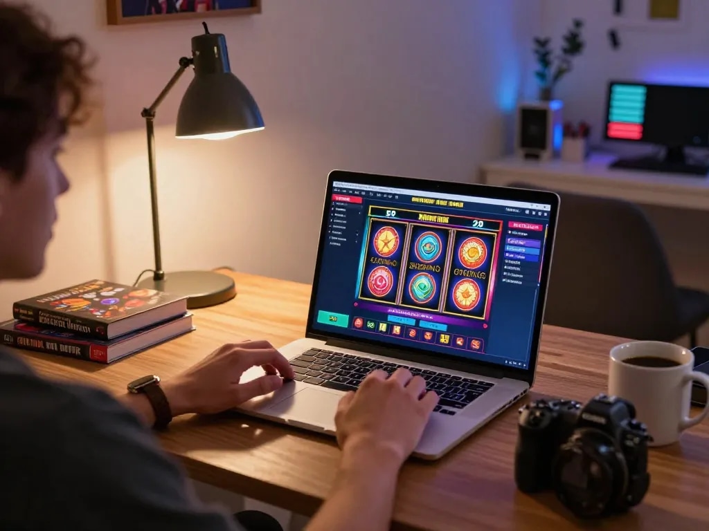 Person enjoying a strategic gaming session on SC88-bm platform with laptop and drinks