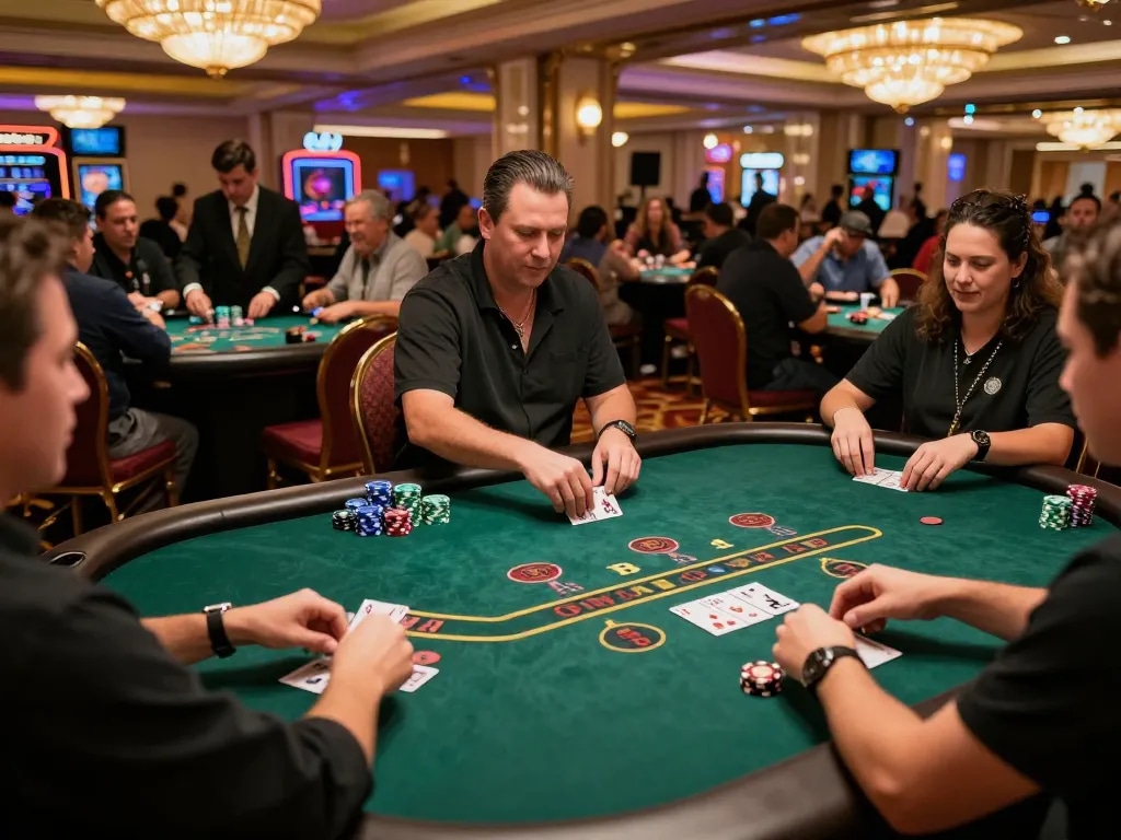 Betting at the blackjack table during a 3Bet gaming session in a vibrant Las Vegas casino.