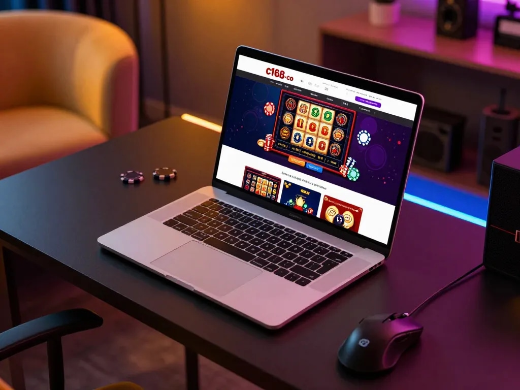 Engaging online gaming setup featuring c168-co website for immersive casino experience.