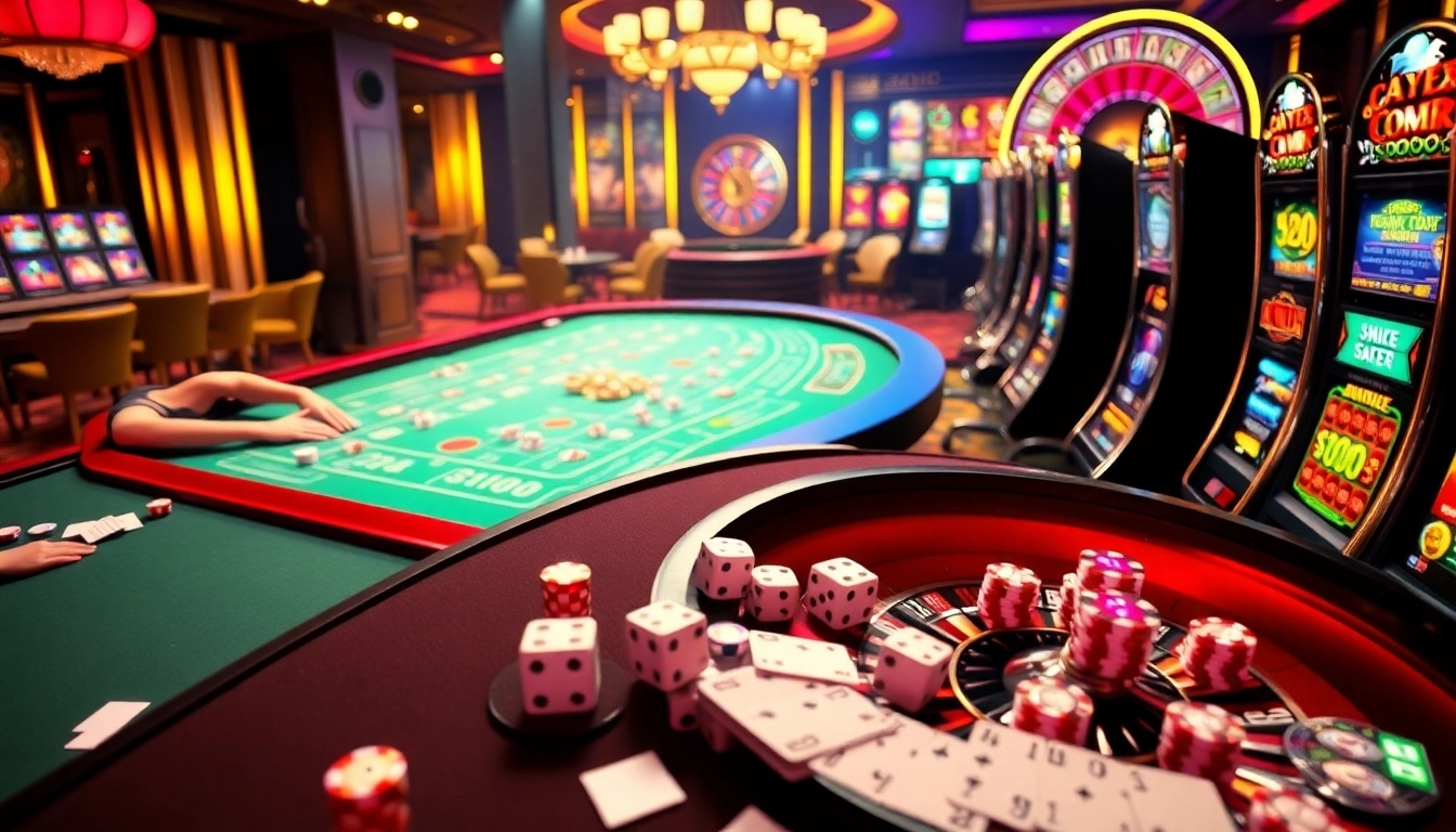 Players enjoying thrilling games at 77BALL casino with vibrant tables and exciting action.