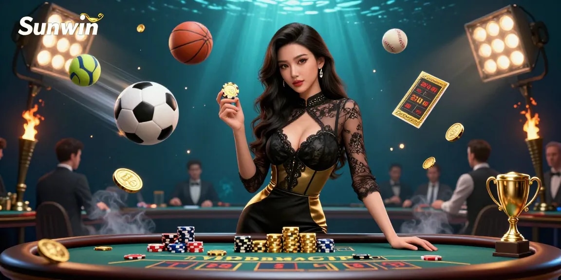 Experience the thrill of high-stakes gambling at Sunwin with an elegant baccarat table scene.