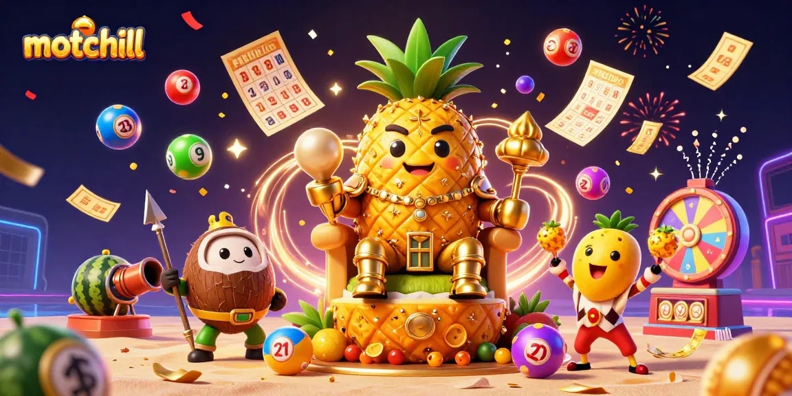 Play exciting games with motchill on a dynamic casino beach scene featuring the majestic pineapple king.