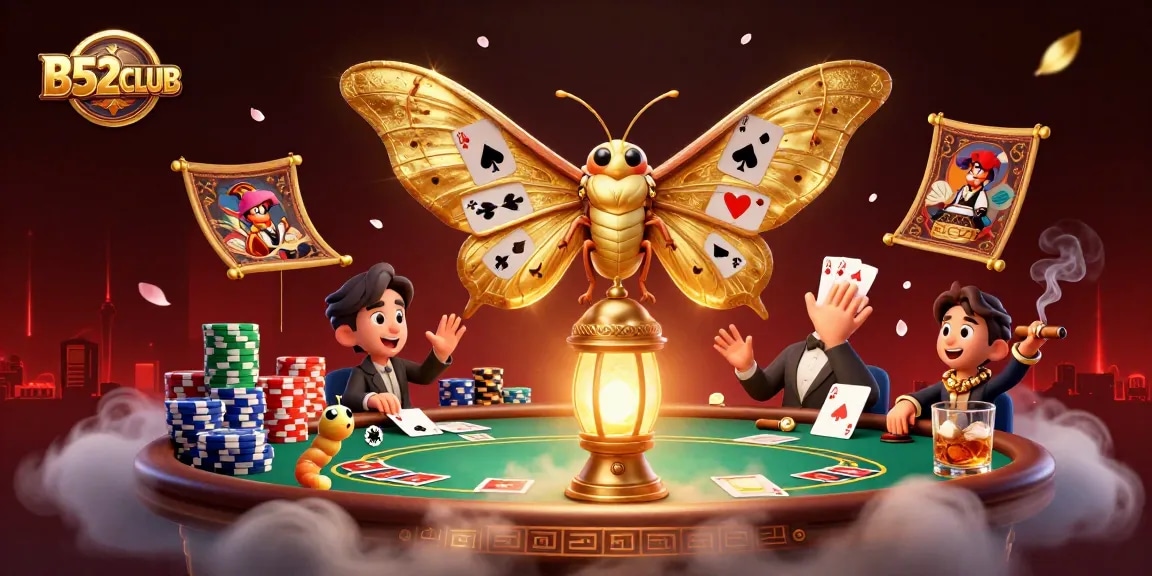 Experience the excitement at B52CLUB with captivating casino scenes surrounded by vibrant colors.