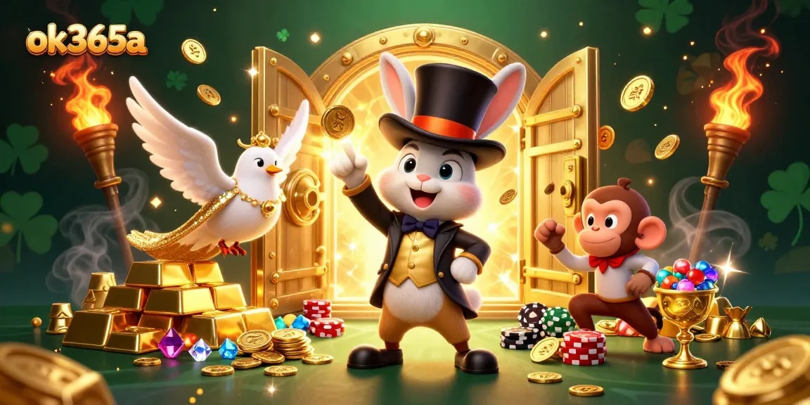 Join the fun with ok365a as a magician rabbit conjures treasures in a thrilling casino scene.