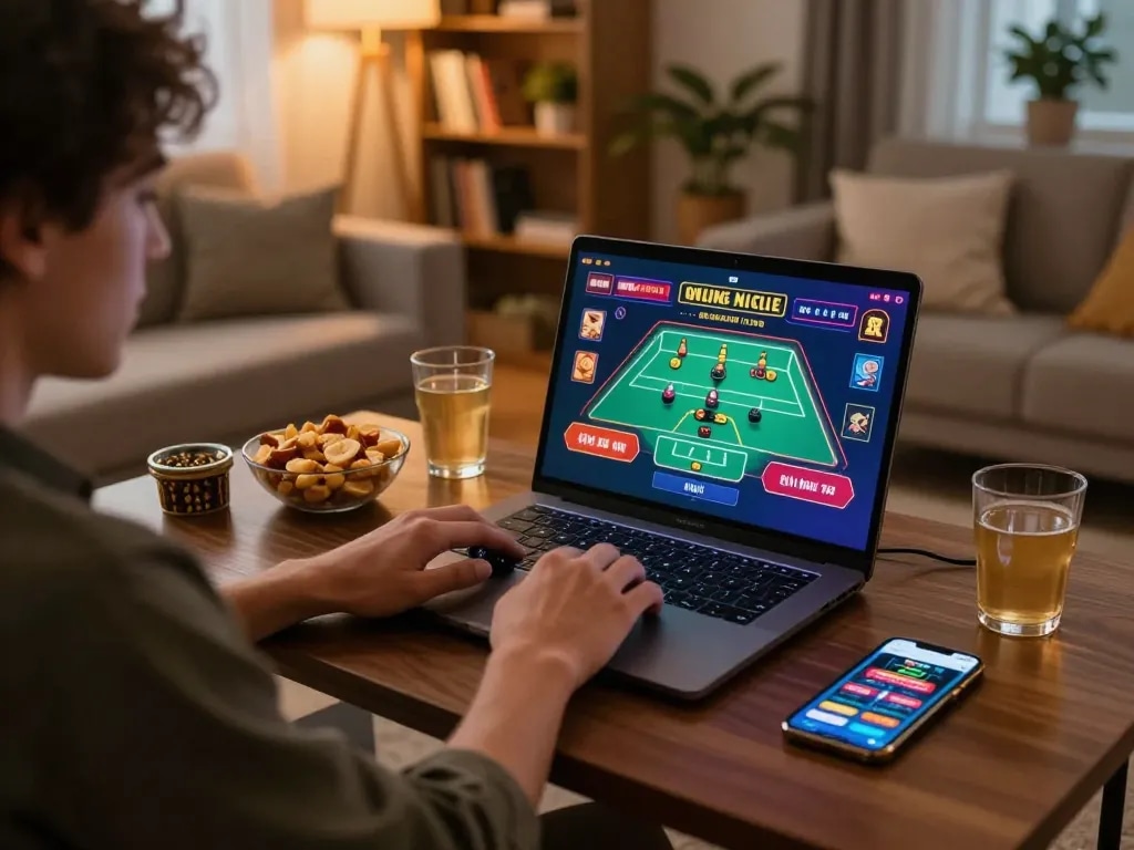 C168 link showcases a player using laptop for engaging online casino experience.