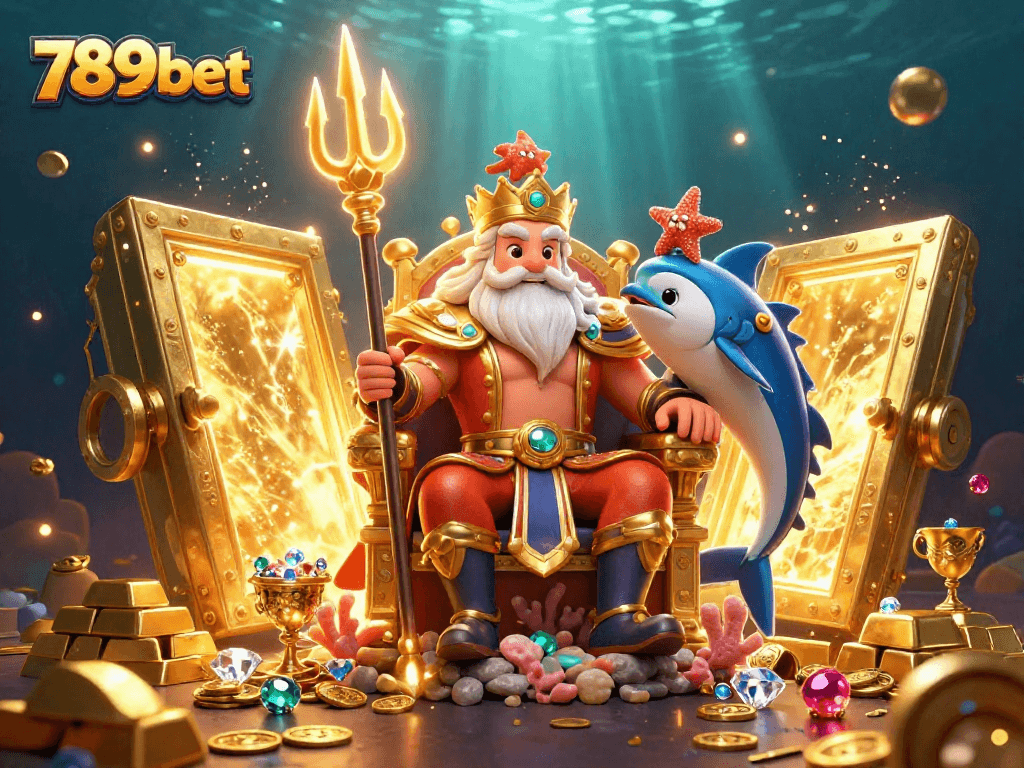 Engage with 789bet in a lively underwater casino scene featuring treasures and characters.