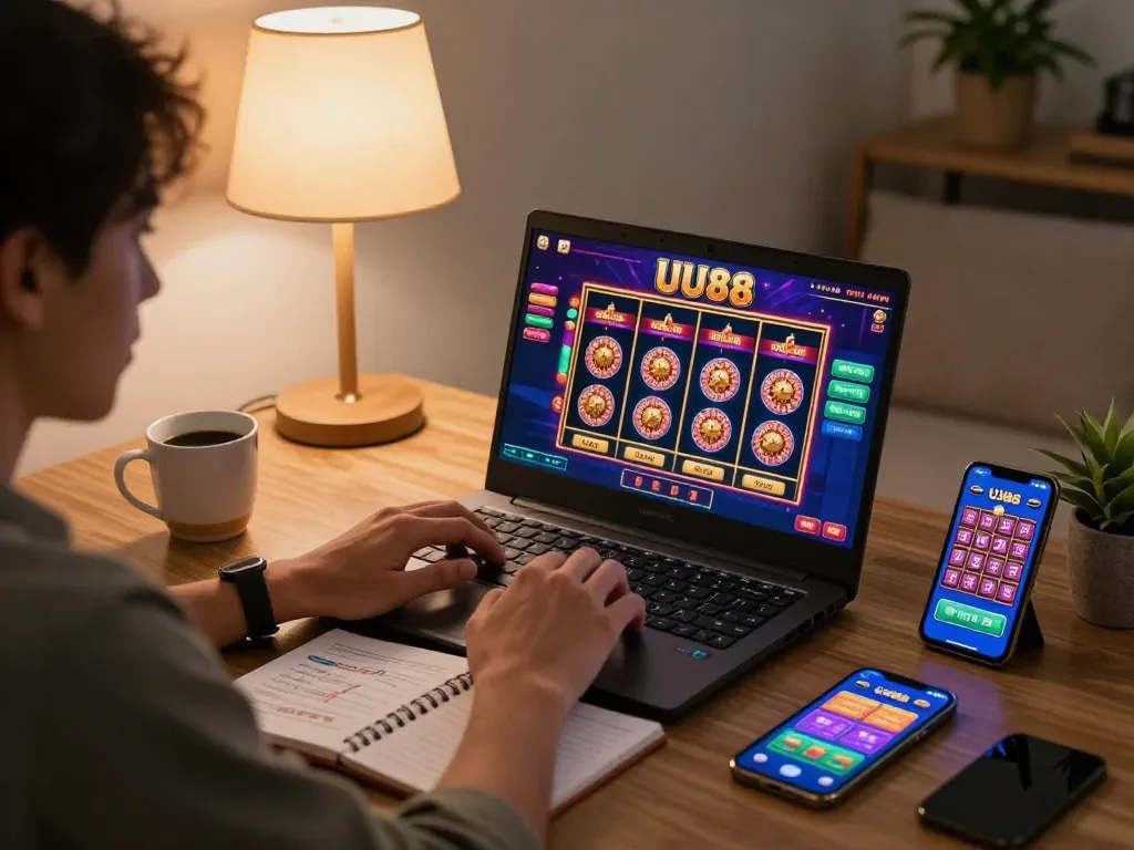 Player enjoying online gaming on UU88 platform, focused on strategies at home.