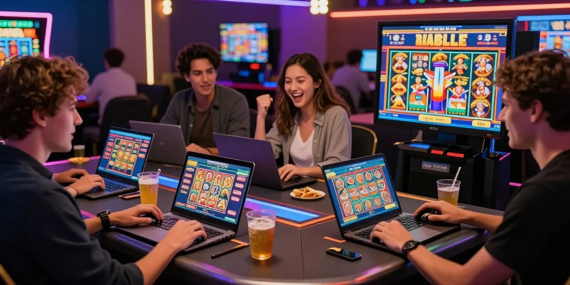 Players enjoying slots with bonus buys in an exciting casino atmosphere