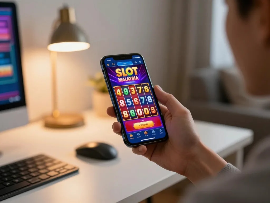 Engaging gameplay experience with Slot Malaysia app on smartphone, showcasing user’s excitement.