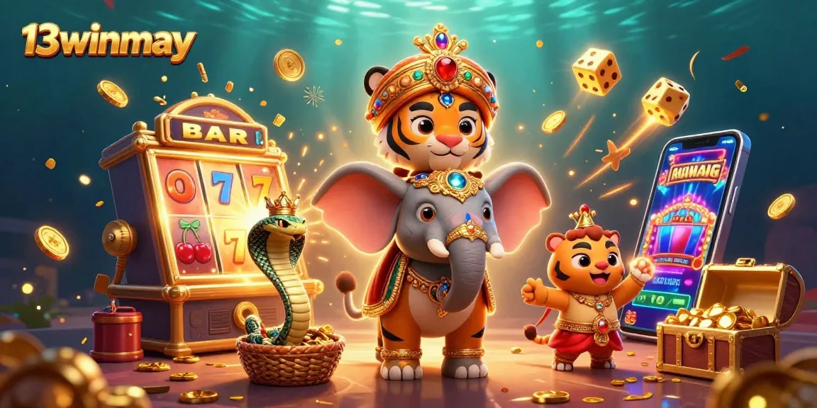 Win big with 13winmay as the maharaja tiger and elephant celebrate a casino jackpot!