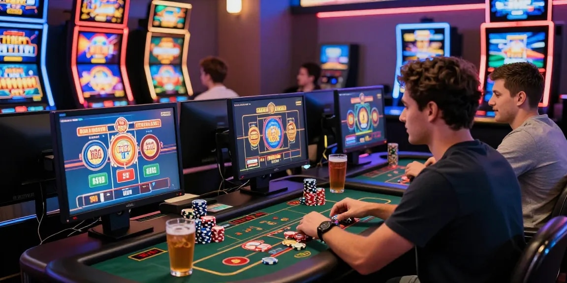Players enjoying diverse games at a credit card casino featured on dea.org.uk, showcasing excitement and vibrant gameplay.
