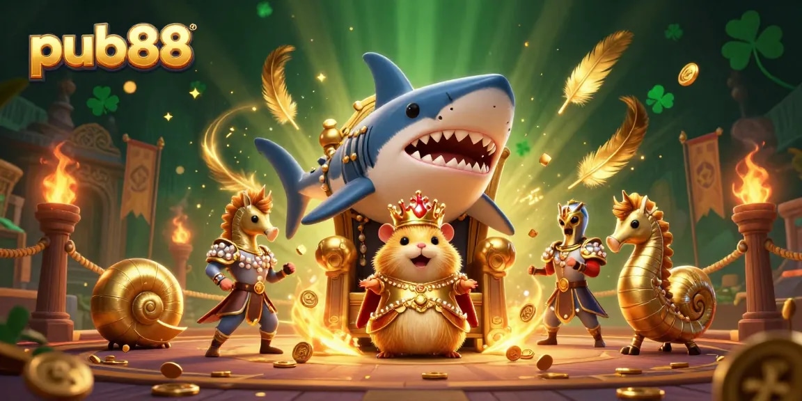 Join the excitement at pub88, where golden hamster royalty reigns over a lavish casino kingdom.