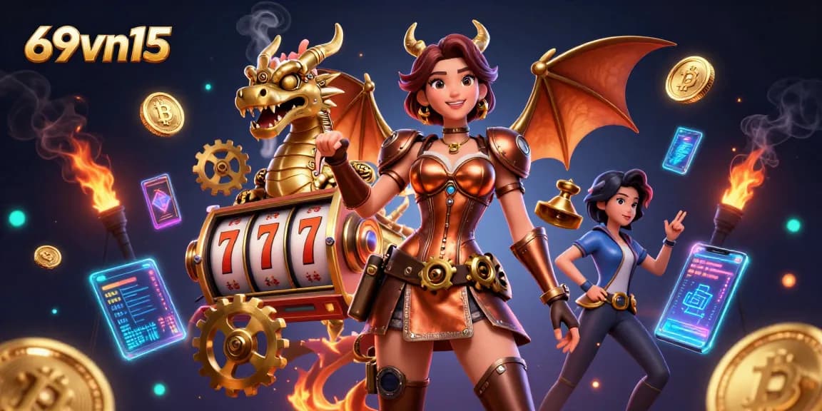Engage with 69vn15's captivating online casino world featuring vibrant 3D characters and dynamic gaming elements.
