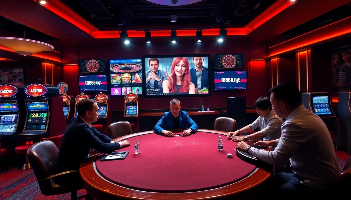 Experience high-stakes poker action at mb66.nyc with vibrant casino visuals.
