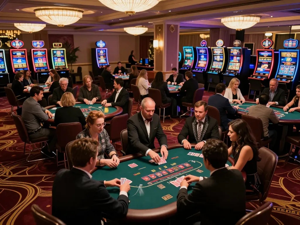 Players enjoying their time at Rikvip poker tables in a luxurious casino atmosphere