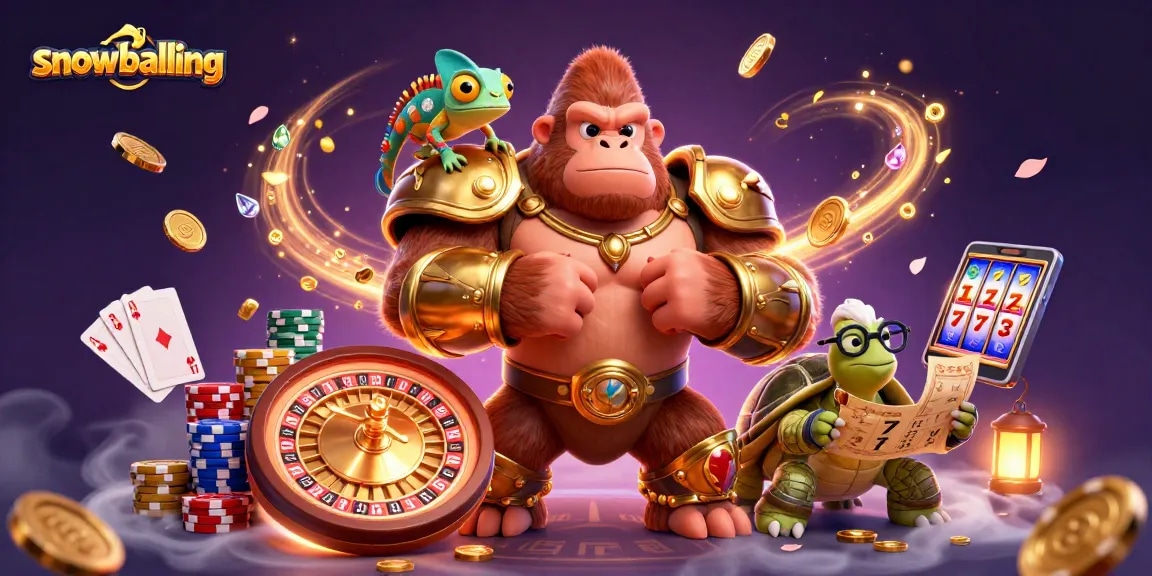 Engage in snowballing action with our 3D gorilla king and vibrant casino themes in this visual masterpiece.