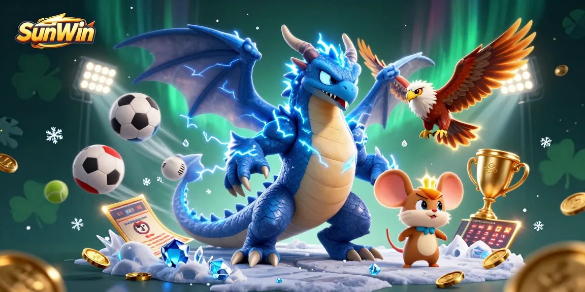 Experience thrilling wins with SunWin, showcasing dynamic sports betting elements and powerful characters.
