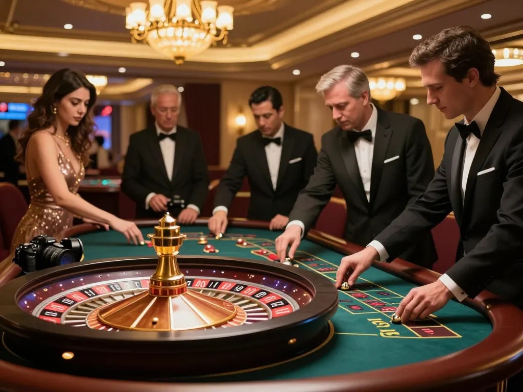 Exciting roulette gameplay at open888 casino with players placing bets on the lavish table.