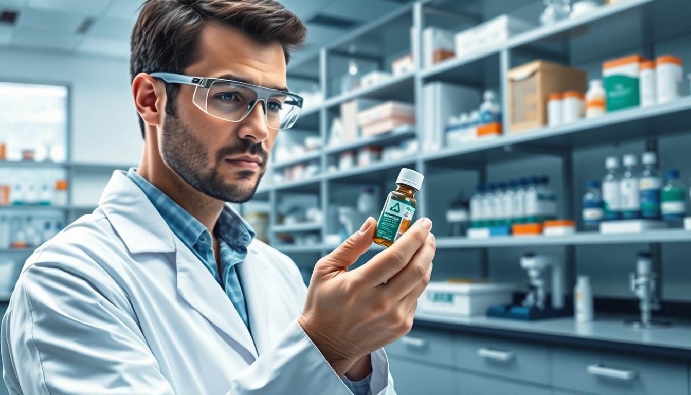 Scientist analyzing molecular structure of Retatrutide in a lab.